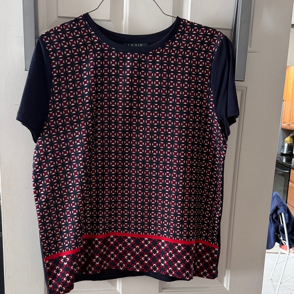 Ralph Lauren Black and Red Patterned Women's Tee
